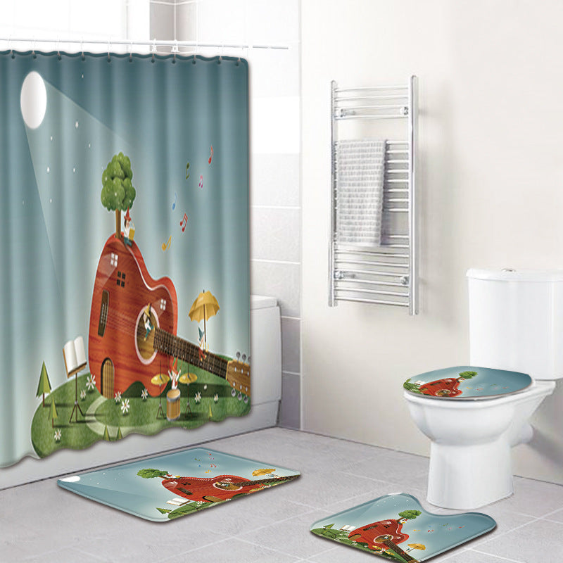 Music Note Music Color Bathroom Carpet Shower Curtain Personality Water-absorbent Non-slip Mat Four-piece