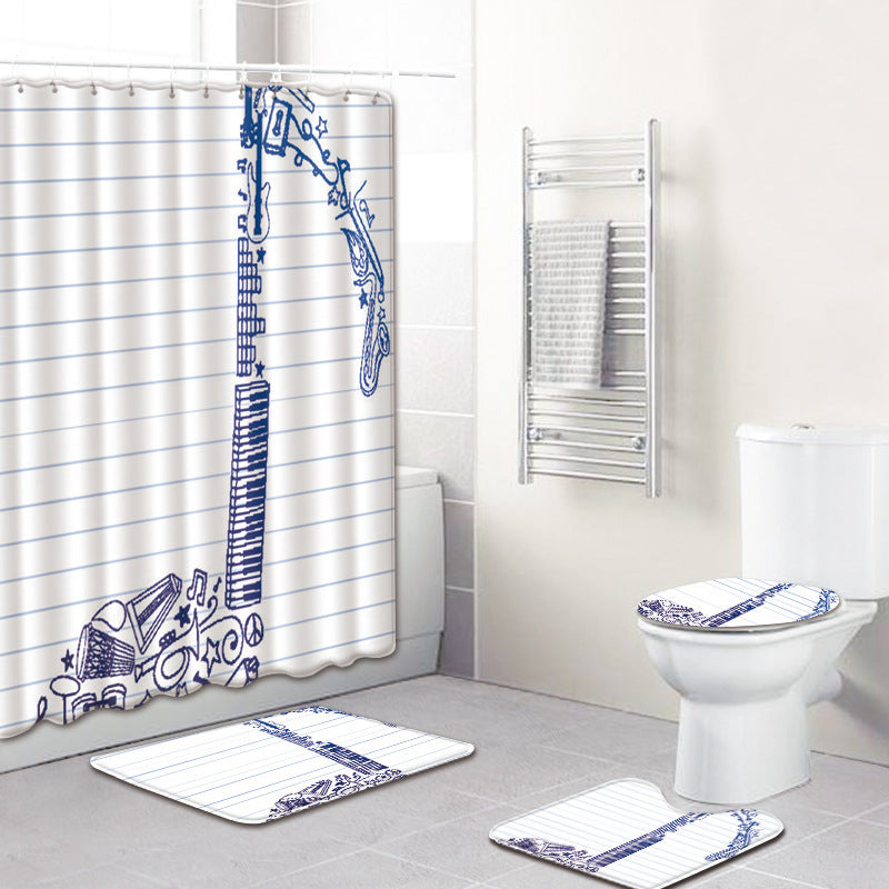 Music Note Music Color Bathroom Carpet Shower Curtain Personality Water-absorbent Non-slip Mat Four-piece