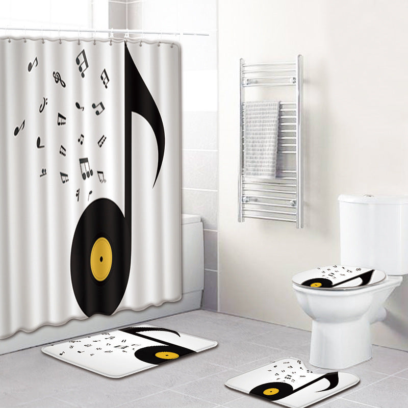 Music Note Music Color Bathroom Carpet Shower Curtain Personality Water-absorbent Non-slip Mat Four-piece